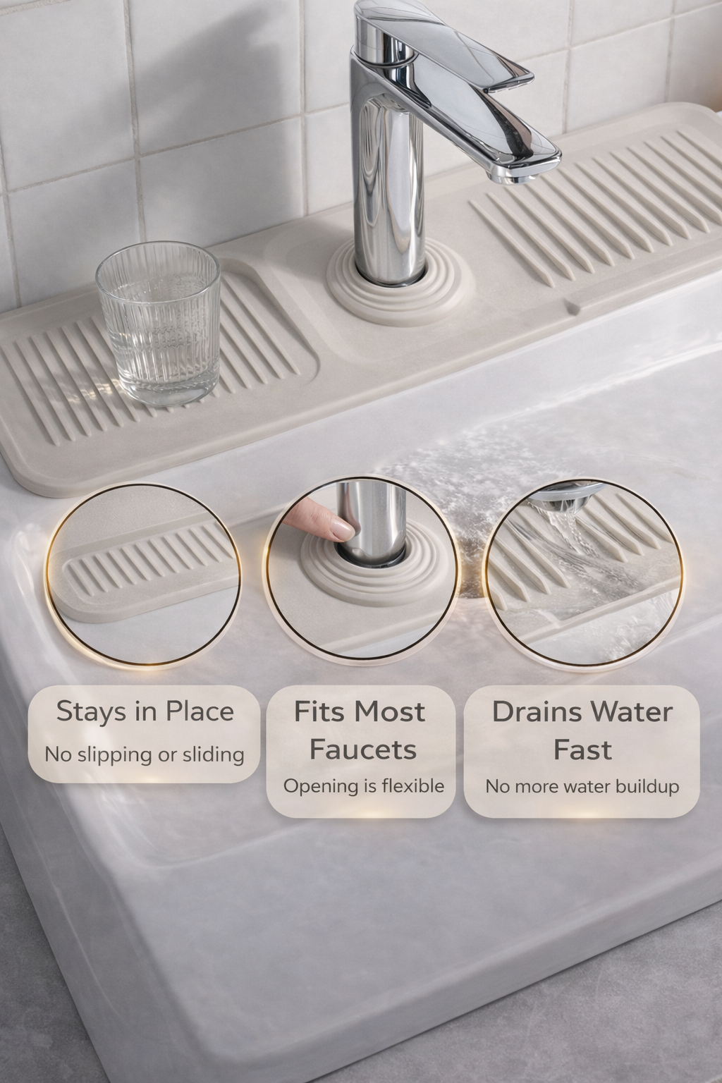 Nexora™ 2-in-1 Silicone Faucet Splash Guard – Keep Your Counter Dry & Clean